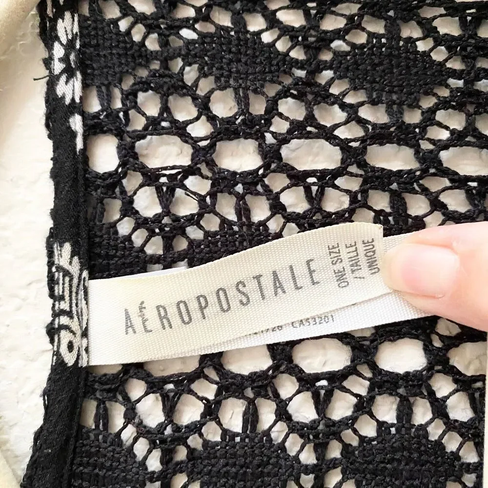 Aeropostale Black White Wrap Kimono Topper One Size‎ Crochet Gauzy